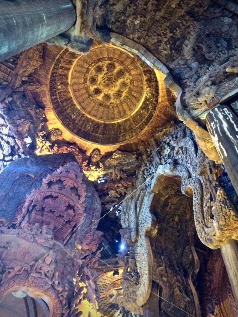Elaborate wood carved interior of the Sanctuary of Truth