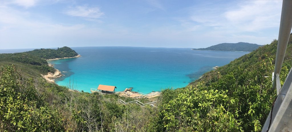 'Your Perfect Perhentian Islands Beach - by Zodiac Sign!' island holiday travel guide on sustainable travel blog Teja on the Horizon | View of the turquoise blue sea of Perhentian Islands, Malaysia, viewed from the Wind Turbine peak