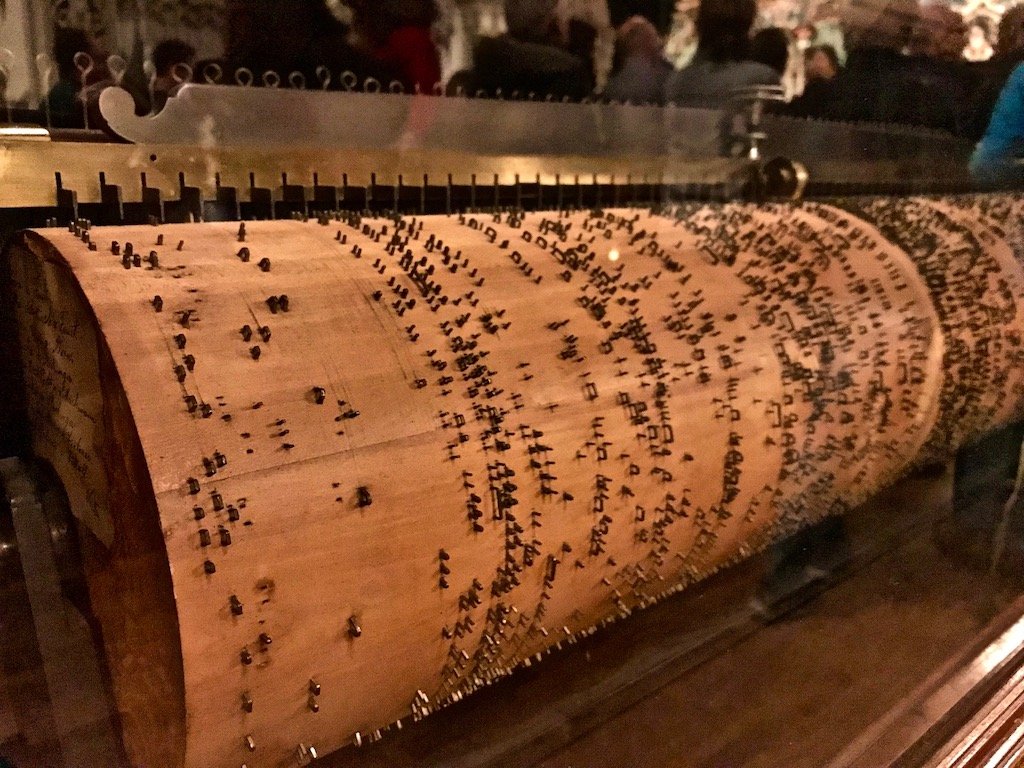 "Musical Clocks in Utrecht that will Blow Your Mind" attraction guide on travel blog Teja on the Horizon | Cylinder of wood coded with pins to program a musical clock piano | Utrecht day trip, the Netherlands