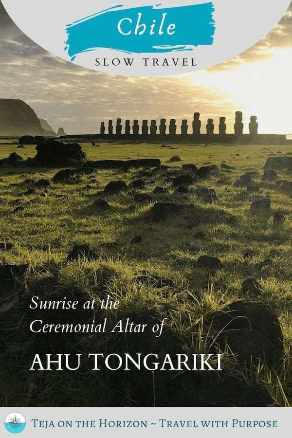 'Ahu Tongariki: Sunrise over the Easter Island Heads' travelogue on slow travel blog Teja on the Horizon | moai ceremonial altars of Rapa Nui | Ahu Tongariki silhouette against the dawn sky | Rapa Nui National Park, Chile | Easter Island sunrise