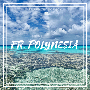 Turquoise and aqua reef beneath blue and white sky in Rangiroa