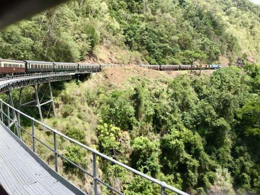 Kuranda scenic railway locomotive and front carriages over the Barron River Gorge