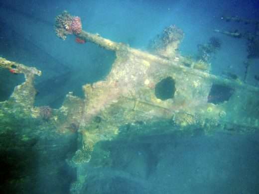 Sunken ship wreck at Million Dollar Point dive site in Espiritu Santo