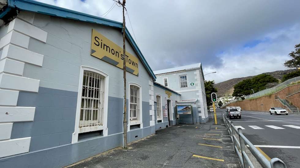 Side view of the Simon's Town train station, from the bicycle parking area.